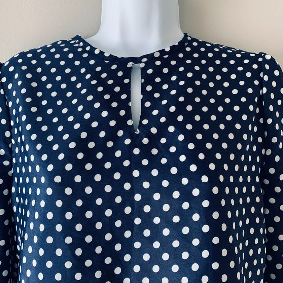 AMAZING LACE  navy polka dots blouse size S - Picture 4 of 9